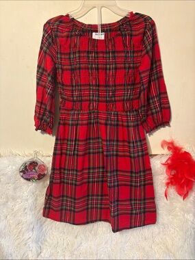 Old Navy Red Plaid Smocked Casual Dress